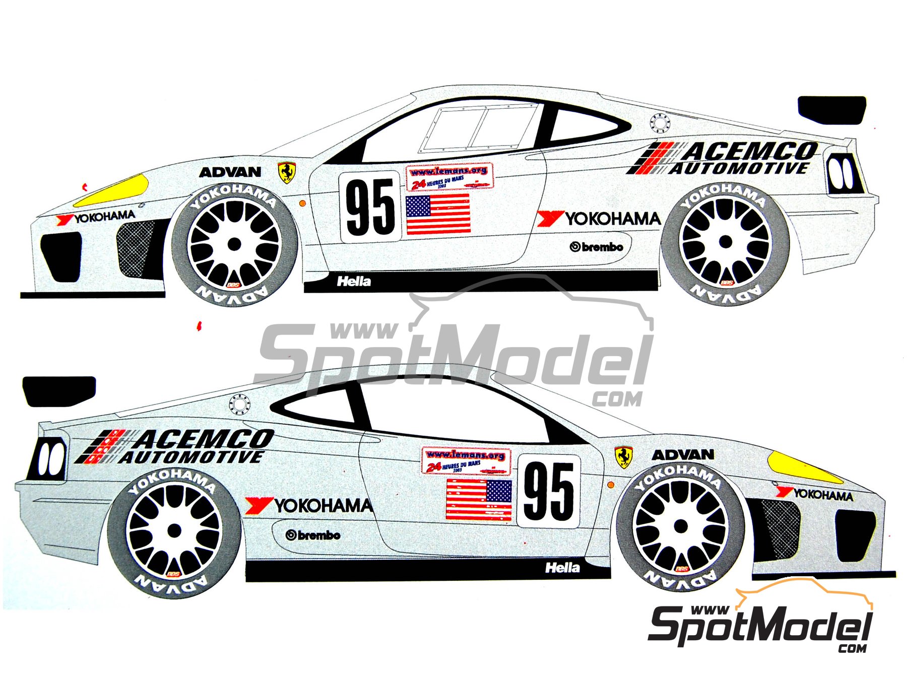 Ferrari 360 Modena sponsored by Risi - 24 Hours Le Mans 2003. Marking /  livery in 1/24 scale manufactured by Renaissance Models (ref. TK24-162DS,  also